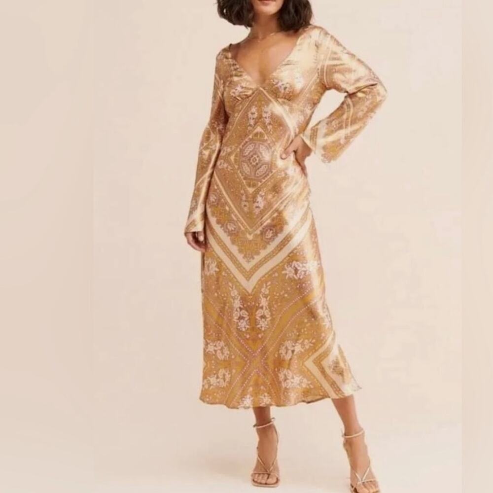NEW Free People Light Scarf print silky satiny midi dress, 10